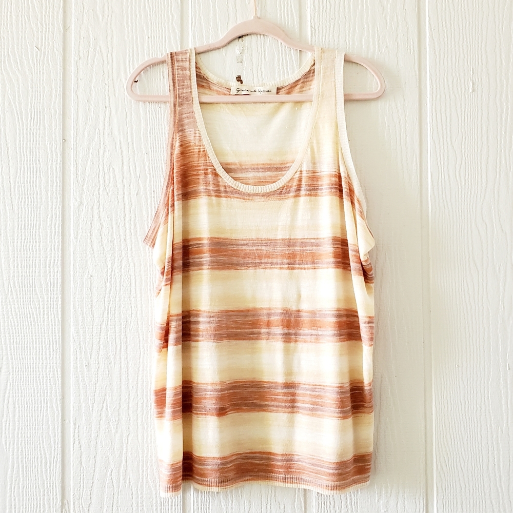 Graham & Spencer Striped Space Dyed Scoop Neck Linen Tank Cream Large